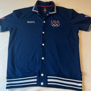 ROOTS Athens 2004 USA Olympic Team Parade Mens Snap Button Blue Shirt Large